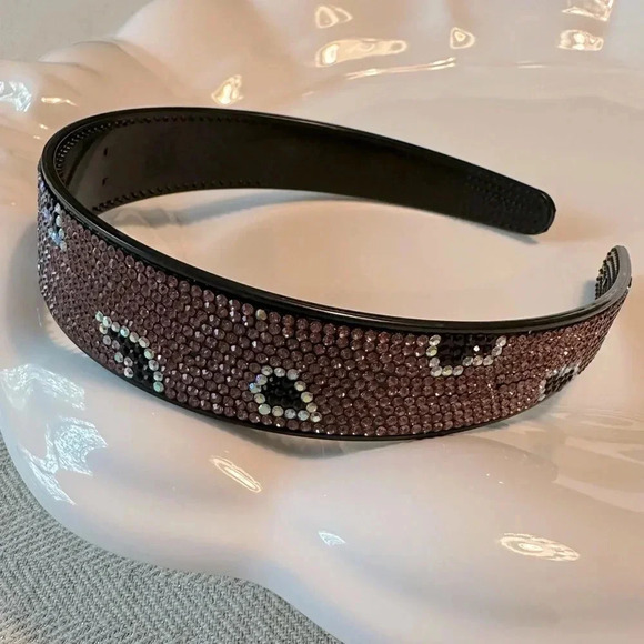Purple Animal Print Crystal Rhinestone Headband Wide & Flat with Combs - Picture 1 of 5
